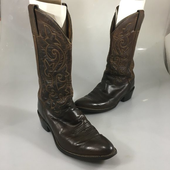 Justin Boots Shoes Justin Mens 9 Ee Dark Brown Leather Cowboy